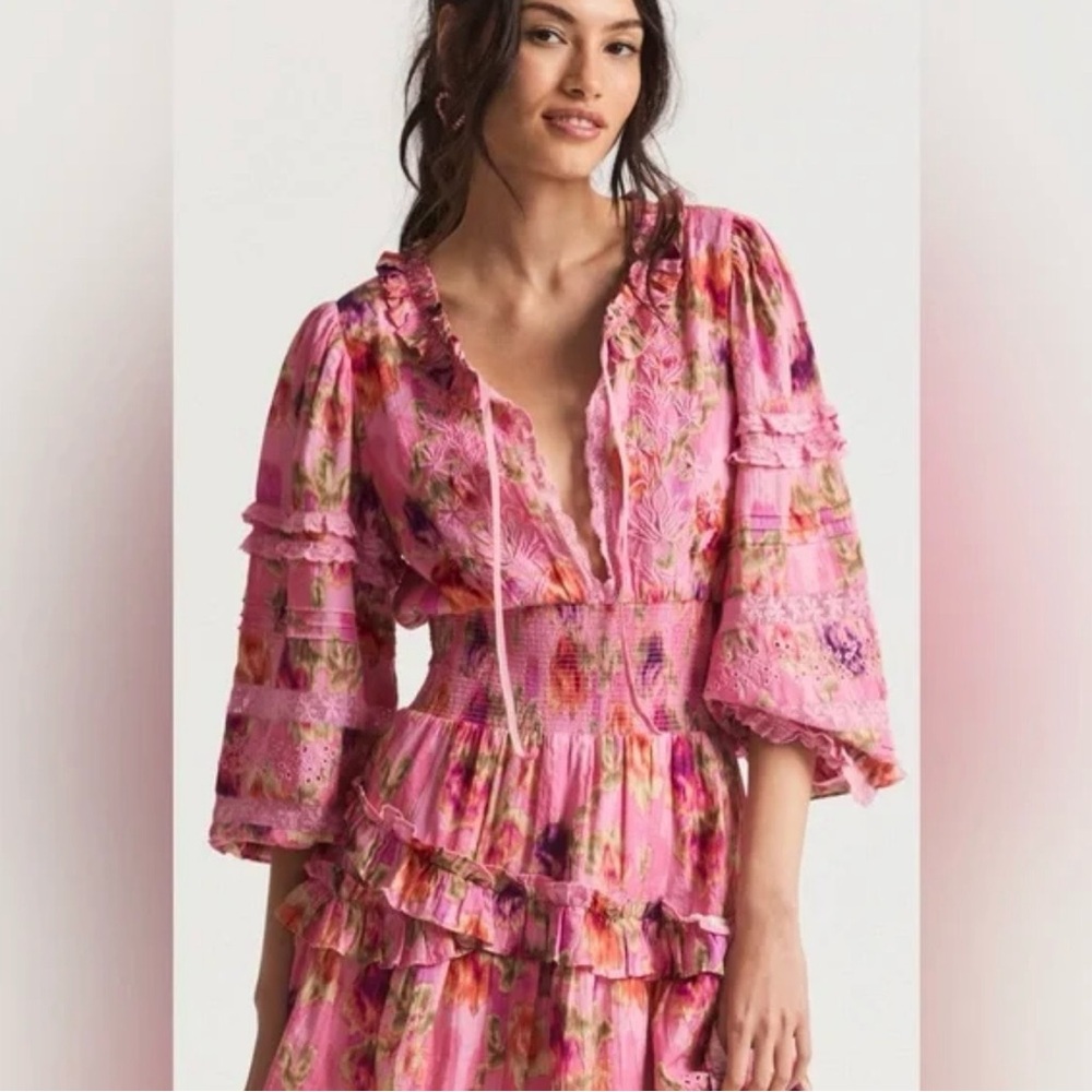 LoveShackFancy Clarkie Pink Striped Ruffle Dress new without tags
